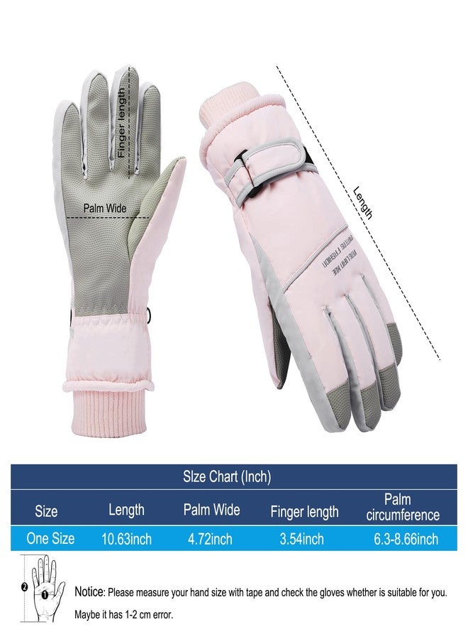 DONBAO Winter Women Ski Gloves, Waterproof Touch Screen Snow Gloves, Warm Windproof Snowboard for Skiing Hiking Cycling (Pink) - Image 2